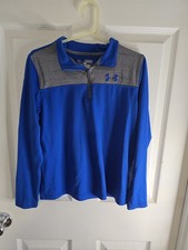 Under Armour Boys Blue Gray 1/4 Zip Pullover Shirt M Long Sleeve Loose Fit