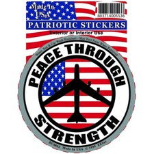 Eagle Emblems, Inc. Patriotic Peace Through Strength Sticker (3"x4-1/4")