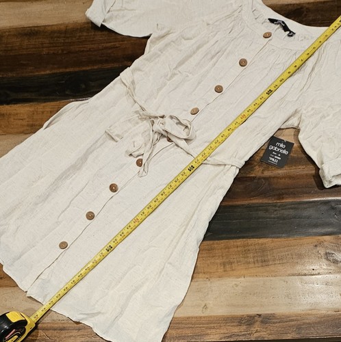 Mlle Gabrielle Dress Knee Length Button-Up Short Sleeve Linen Blend Belted SZ 2x - Picture 3 of 6