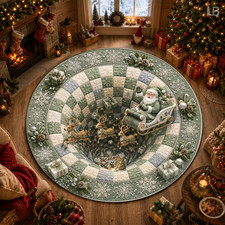 Santa Christmas Tree Skirt Holiday Decor Reindeer Gifts Snowflake Round Mat