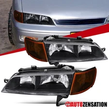 Fit 1994-1997 Honda Accord 2/4Dr Black Headlights+Amber Corner Lamps Left+Right