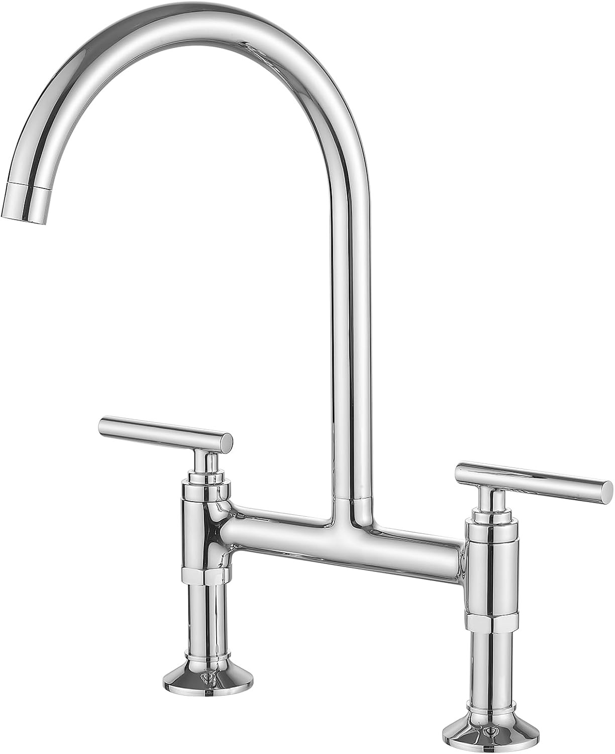 Retro Chrome Bridge Kitchen Faucet with 360&deg; Swivel Spout & Dual Handles