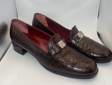 SALVATORE FERRAGAMO Brown Crocodile Embossed Silver Metal Sz 8-2A