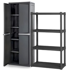 Sterilite 4 Shelf Plastic Storage Unit & Garage & Pantry Storage Cabinet, Gray