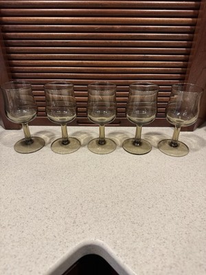 Vintage Smokey Stemmed 3 oz Glasses - Set of 5 (Luminarc/Arcoroc)
