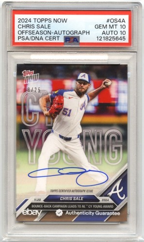 CHRIS SALE 'CY YOUNG' AUTO 8/25 PSA 10 Gem Mint! 2024 TOPPS NOW OFF-SEASON #OS4A
