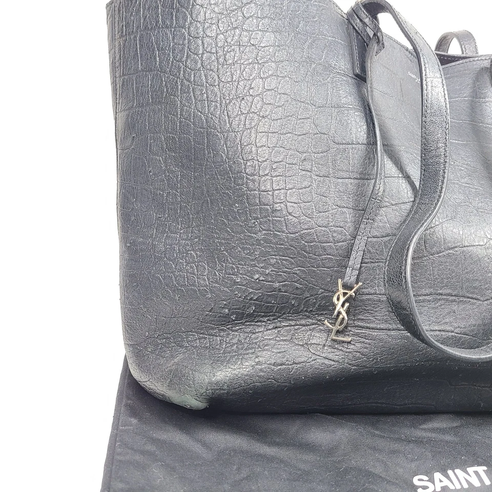 Bolso de Mano Grande Shopper Saint Laurent Cuero de Becerro Cocodrilo Repujado Negro Foto 3 de 4