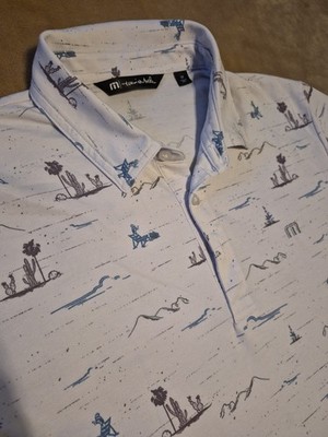 Travis Mathew mens polo golf shirt MEDIUM White Cactus Mountains short sleeve