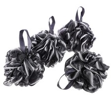 4Pcs Reusable Black Pe Shower Balls Bamboo Charcoal Bath Puff with Hanging Rope