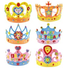 6Set Reusable Crown Tiara Craft Kit Colorful Kids Birthday Accessories Hats
