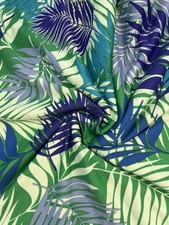 GREEN BLUE LEAVES VINTAGE LOOK POLYESTER GROOVY PRINT FABRIC 60” WIDE