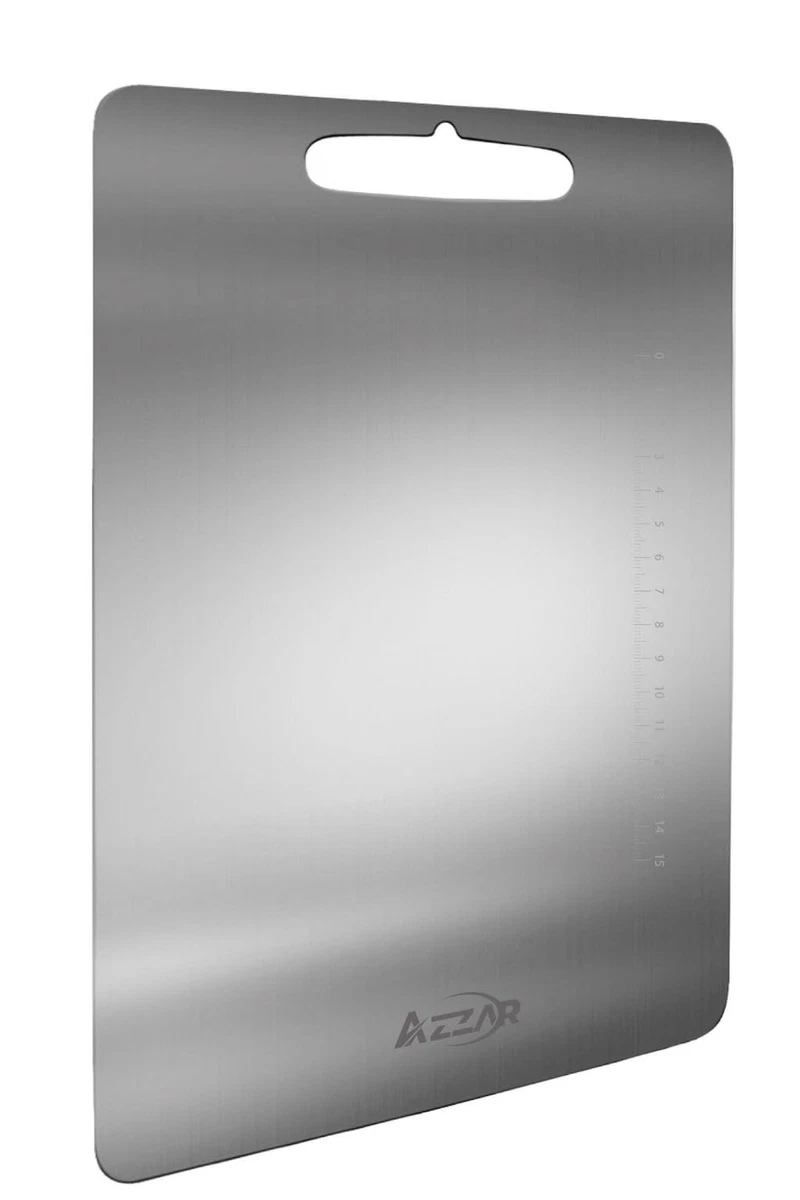 Tagliere In Acciaio Inox Titanio 39,7x27,5 Cm Doppio Lato Con Manico - Per Carne, Frutta, Verdura - Antimacchia - 2