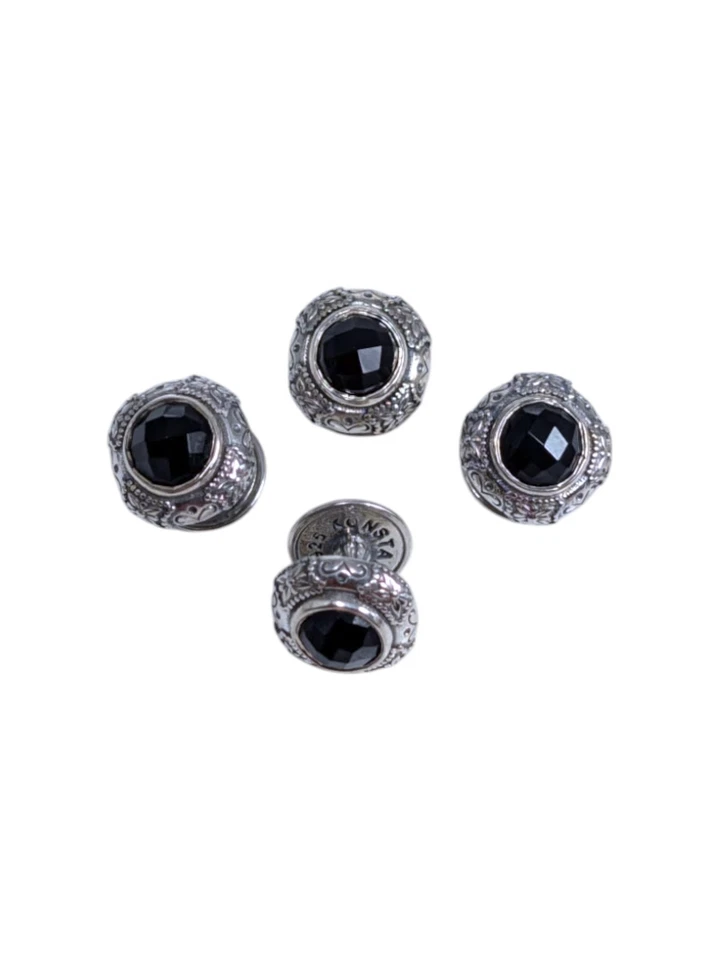 Konstantino 男式银色黑色玛瑙燕尾服耳钉套装 SMMK14-120-CUT MSRP 260 美元 — 第 2/4 张图片