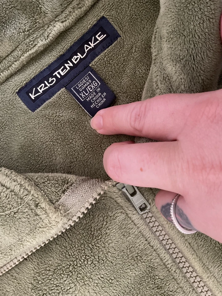 Chaqueta Kristen Blake Mujer XL Verde Salvia Vellón Cremallera Completa Suave Acogedora Bolsillos Cálida Foto 2 de 4