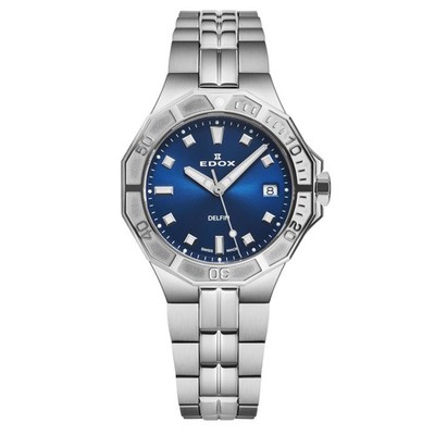 Edox Delfin Blue Dial Steel Bracelet Quartz Watch 53020-3M-BUN