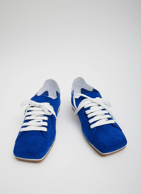 Tibi Suede Seth Sneaker Shoes Sz 39.5 NIB $425 Cobalt Blue square-toe dust bag