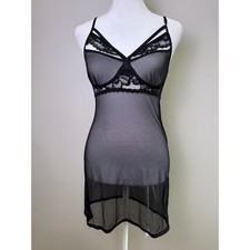Mapale Black Sheer Mesh Lace Slip Dress Lingerie M/L