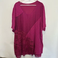 Catherines Blouse Size 4X Pink Lace Lined Short Sleeve Stretch Round Neck