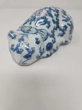 Ceramic Cat Decorative Piece Floral Design With Butterflies