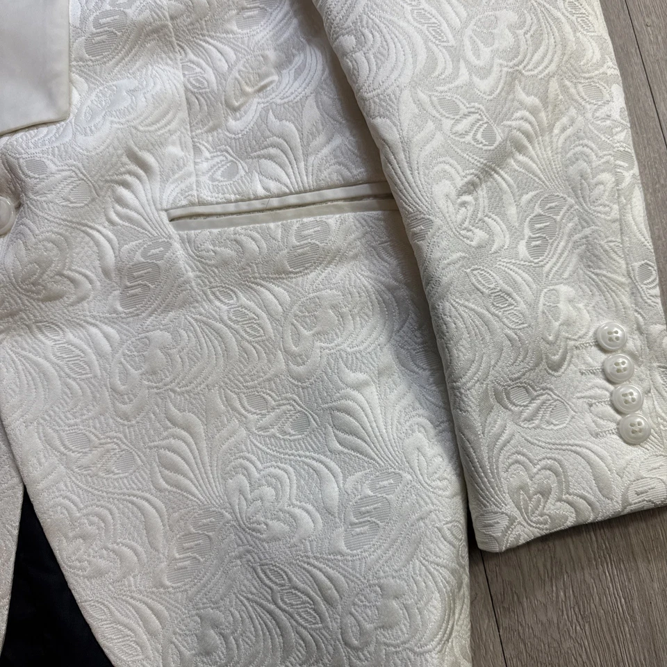 Chaqueta Esmoquin Vintage Para Hombre 38 Blanco Floral Paisley Bordado Esmoquin Blazer Defectos Foto 3 de 4