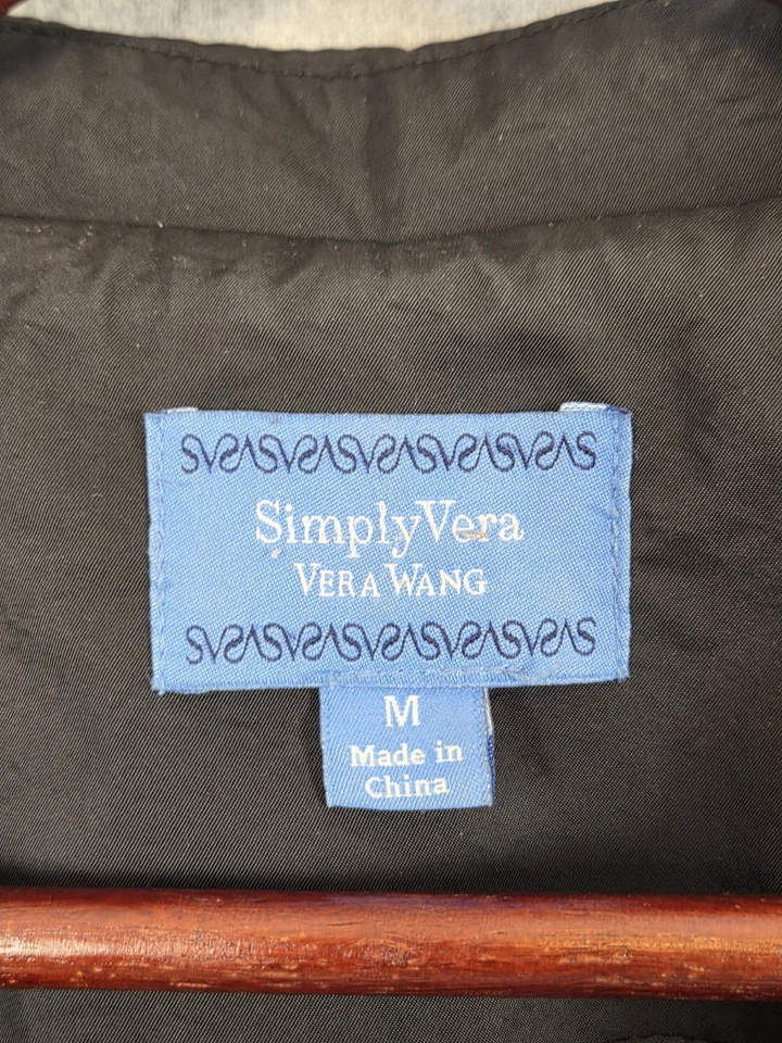 Simply Vera Wang Trench Rain Coat Womens M Jacket Black Belted Overcoat Buttons - Image 3 of 4