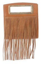 Nila Anthony Leather Suede Fringe Purse Handbag In Brown And Gold 
