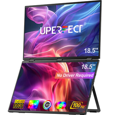 18.5'' 100Hz Folding Stacked 1080P Portable Monitor For Laptop Extender Screen 