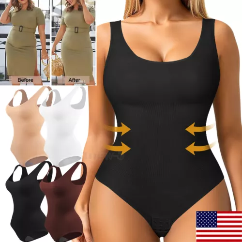 Women's Bodysuit Sleeveless Scoop Neck Solid Stretch Shapewear Basic Tank Soft - Picture 1 of 31