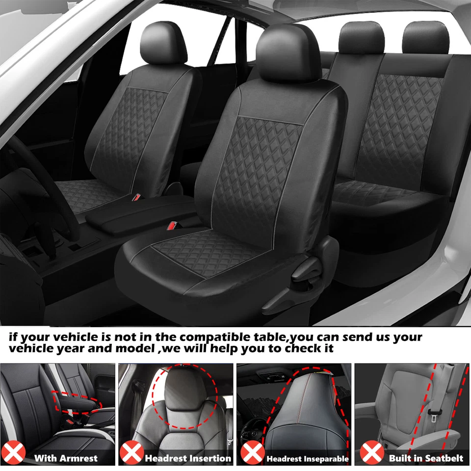 For 1999-2024 Jeep PU Leather Car Seat Covers Protector 5 Seats Full Set Cushion - Image 4 of 4