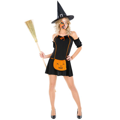 Pumpkin Witch Kürbishexe Kostüm Halloween Karneval Fasching Damen Kleid