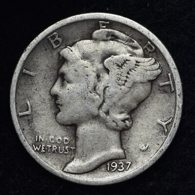 1937-S Mercury Silver Dime GOOD / VG FREE SHIPPING 