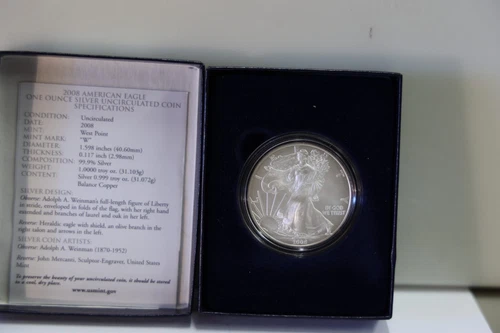 2008-W American Silver Eagle 1 oz .999 $1 Burnished Satin Finish.