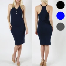 Women's Sleeveless Racerback Bodycon Cami Summer Midi Tank Dress