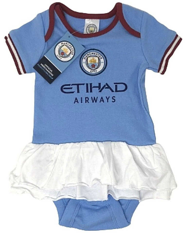 MANCHESTER CITY FC GIRLS BABIES FOOTBALL TUTU BODY BABY GROW KIT DRESS MCFC