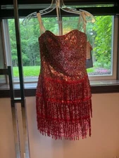 Sequined Fringed Red Cocktail Flapper Dress by HANNAH S. sz 2 NWT SALE~!