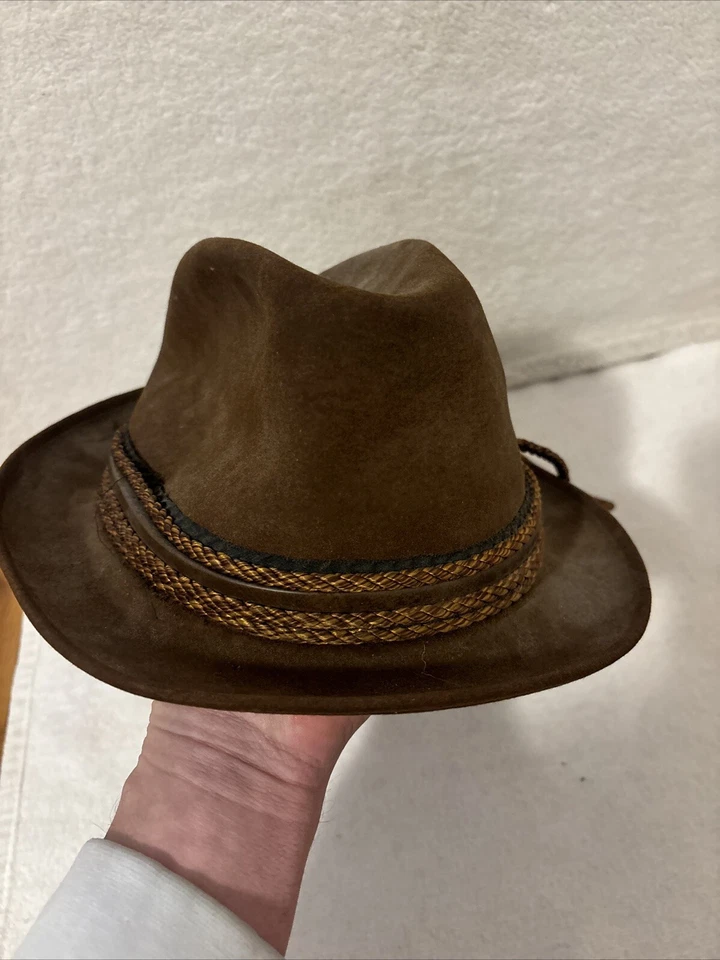Vtg 1960’s Stetson Brown Fedora Hat 7 1/8 Mens Velour Rope Band - Image 2 of 4