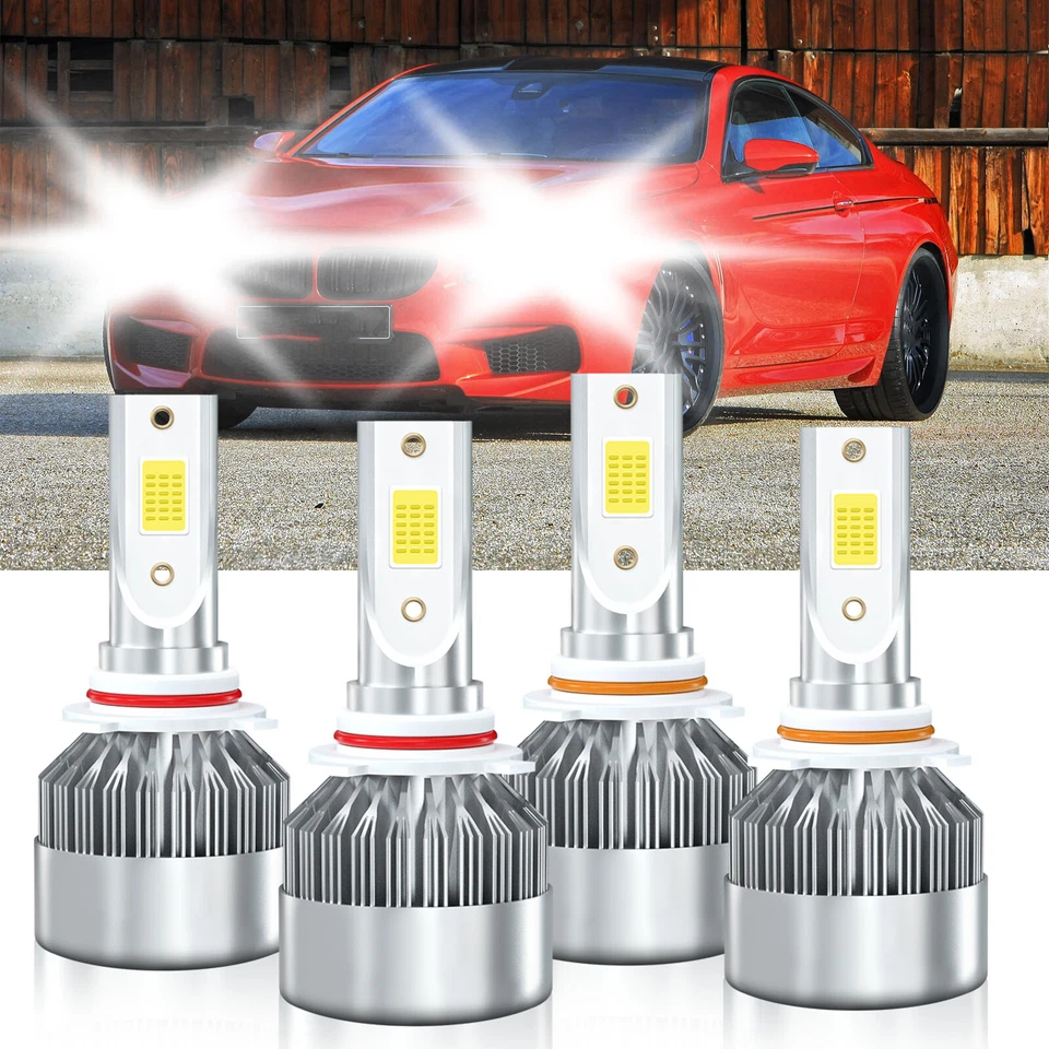 4x LED Headlight Bulbs 9005 9006 High Low Beam Kit 6000K For BMW M6 1987-1988 - Image 2 of 4