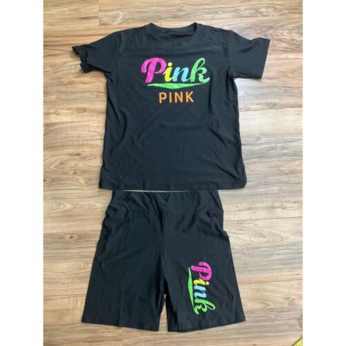 NWT Women's Large PINK Outfit Set T-Shirt and Shorts -- Large