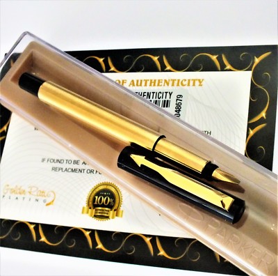 Parker Vector Fountain Pen M Metal Nib Blue Ink Gift Bloxed 24ct Gold Plated