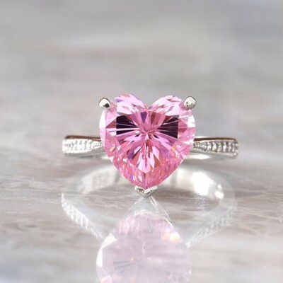 Certified 4.45 Ct Certified Pink Treated Diamond Solitaire Ring In 925 Silver