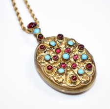 MAGNIFICENT Antique *AUSTRO HUNGARIAN* *TURQ & GARNET* *JEWELED* LOCKET