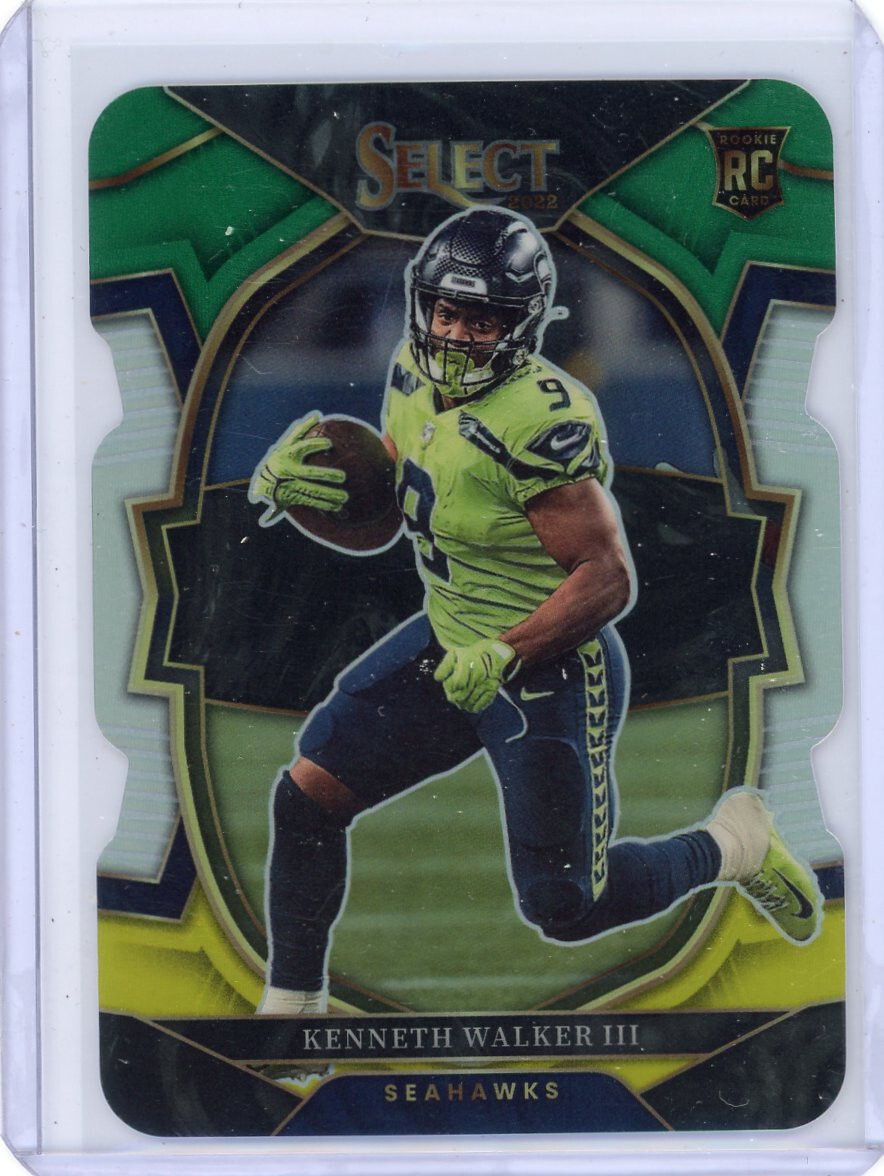 2022 Panini Select Kenneth Walker III Green Yellow Prizm Die Cut #2 RC Rookie