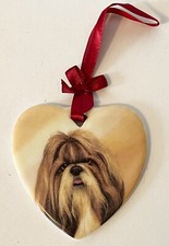 I Love My SHIH TZU Dog 3" Heart Shaped Ceramic Ornament Christmas Holiday