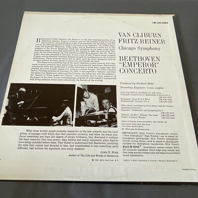 RCA LSC-2562 Beethoven Concerto #5 Emperor VAN CLIBURN