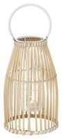 Windlicht Laterne Teelichhalter Bambusholz Glas Mit Henkel Braun Weiß 31 X 18 Cm