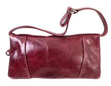 9"x4" HANDCRAFTED PURPLE RED GENUINE LEATHER ID CARD ZIP AROUND WALLET PURSE BAG