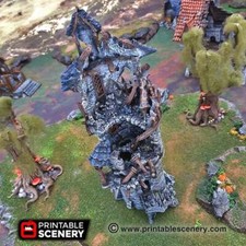 Ruined Wizard Tower by Printable Scenery, 3D Printed Tabletop RPG Wargame