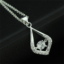 925 Sterling Silver Plated Crystal Pendant Necklace Wedding Party Gift P005