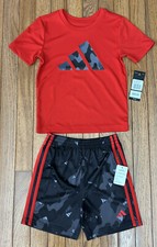 New Adidas Boy's Outfit T-Shirt Tee  Shorts big Logo Size 4 MSRP 38  D14 