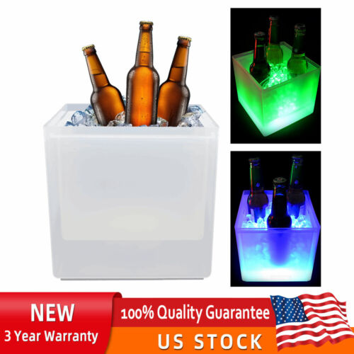 LED Ice Bucket Drinks Cooler RGB Color Changing Square Ice Box Beer Chiller 3.5L